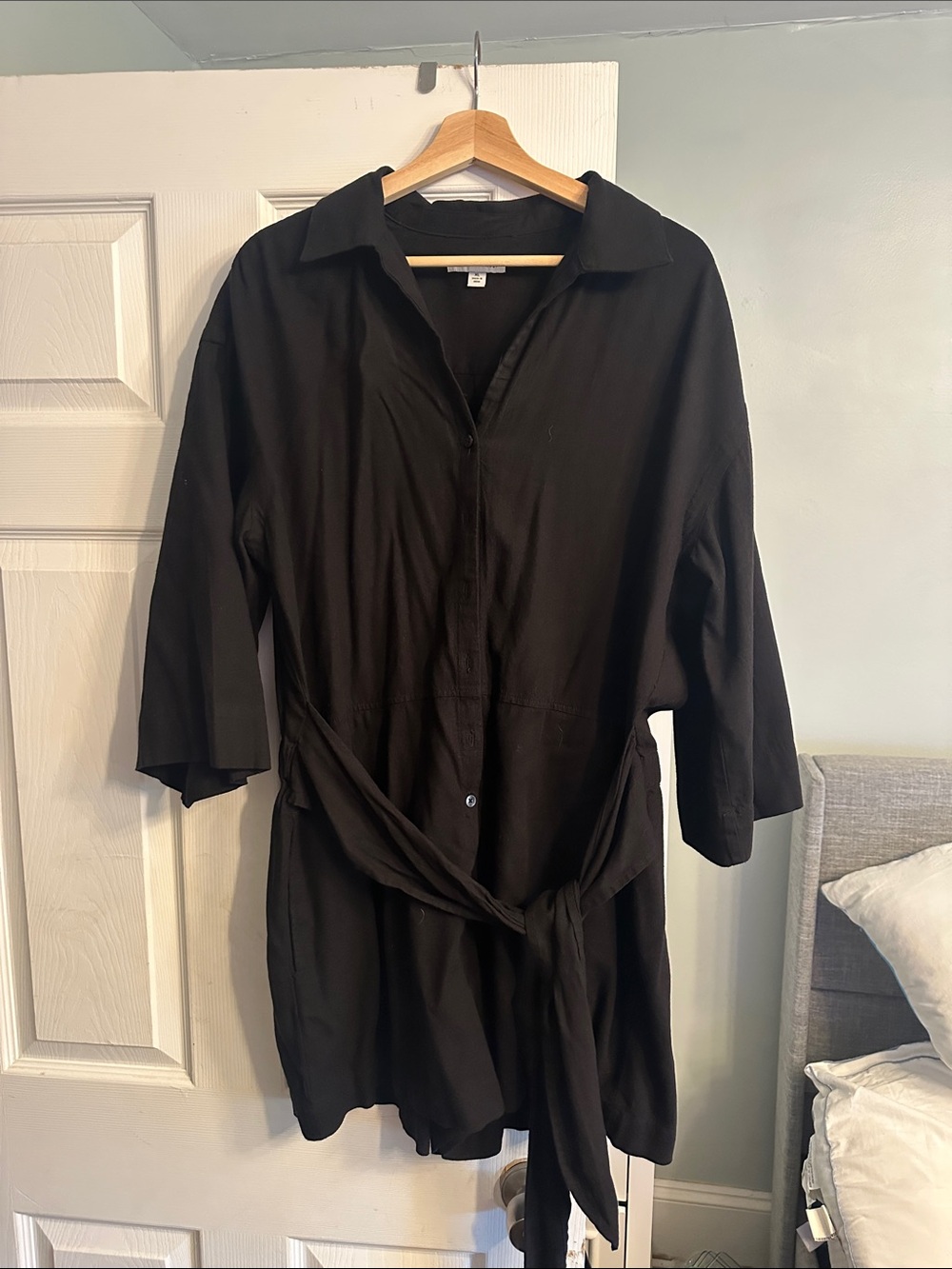 Black Button-Front Tie-Waist Romper